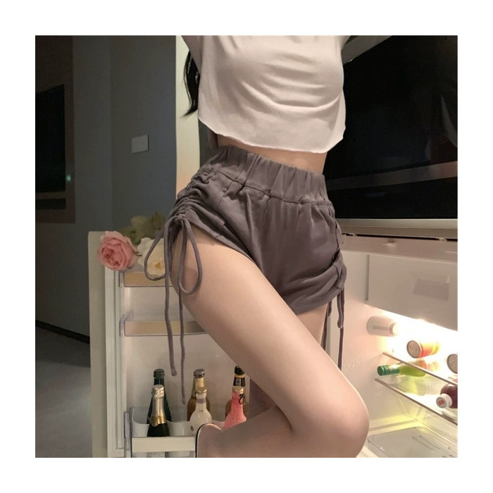 Поясные брюки, сексуальные черные шорты, кулиска, высокая талия