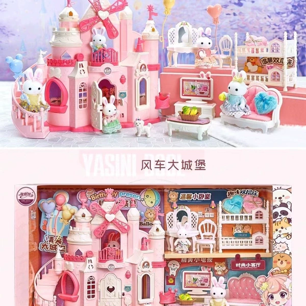 Rabbit, windmill toy, castle
