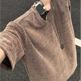 夏季肌理凉感正肩t恤美式复古蜂窝透气短袖男款慵懒风松弛感批发