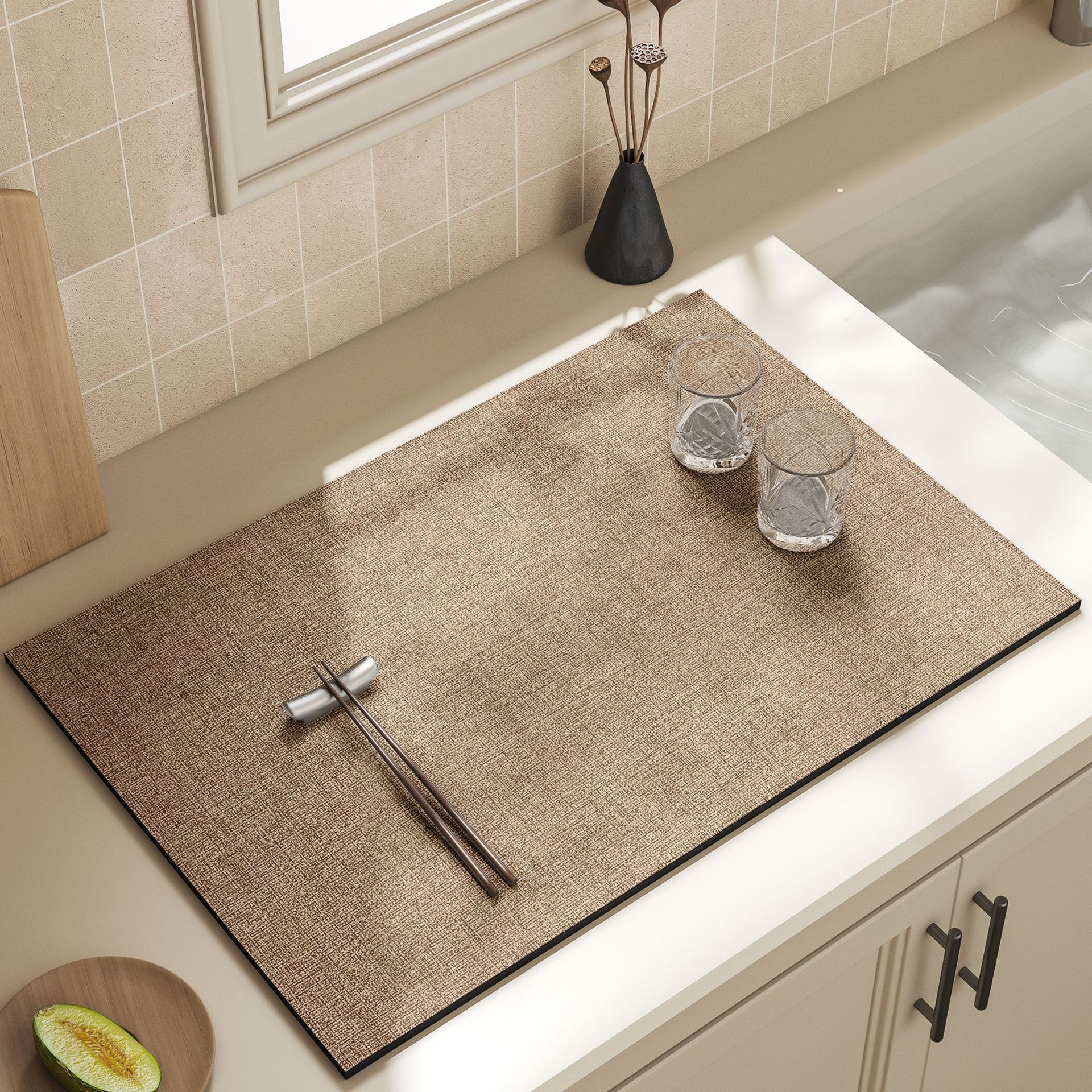 Cocina de alta sensación de encimera drenaje de agua de barro de algas de barro seco rápido absorción de agua de lavado de manos esterilla de bar anti-deslizante americana esterilla aislante térmico