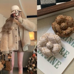 ハイエンドのツバキの花のブローチの美ラードの茶色の太い花の尼の布の定型の花のピンのコートは高級感の女性を飾ります。