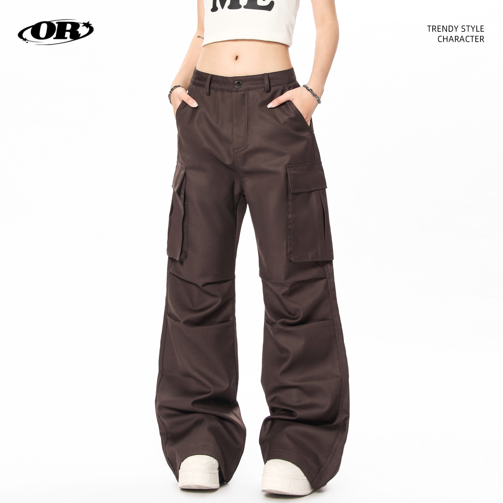 OREETA Large Pocket Pleated Micro-Lara Workwear Pants Men's and Women's American Fashion Brand Retro Design Casual Pants