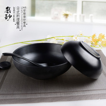 日式餐磨砂黑色A5密胺塑料小碗饭店米饭碗汤碗创意火锅调料碗商用