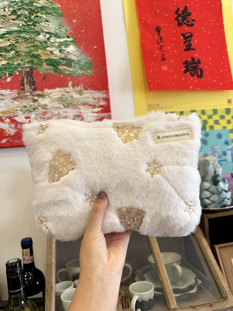 Cute Christmas Tree Solid Color Plush Square Makeup Bags display picture 9