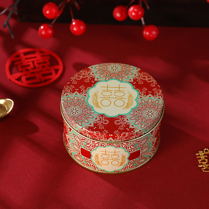 結婚式のお祝いの砂糖の箱の中国式の高級なヨーロッパ式の創意の円形のブリキの箱のお返しのお菓子のギフトボックスの包装箱|undefined