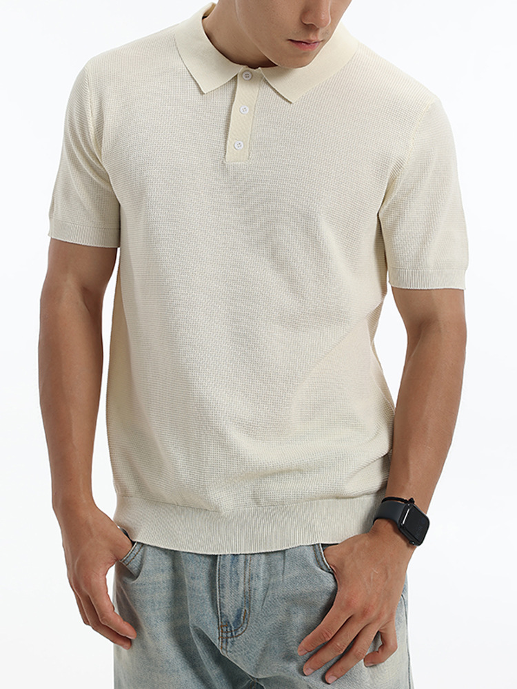 Verano nuevo hombre waffle textura hielo tejido polo camiseta transpirable manga corta negocios ropa casual hombre
