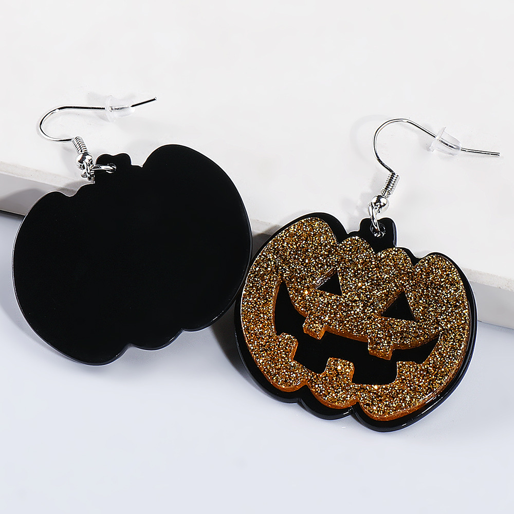 55631 Europe And America Creative Pumpkin Acrylic Plate Funny Earrings Halloween Ghost Tassel Long Rhinestone-encrusted Earrings display picture 5