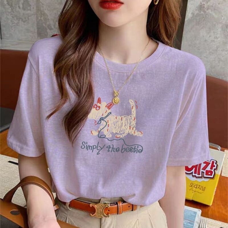 2026 New Light Purple Snowflake Cotton Round Neck Short-Sleeved T-Shirt for Women with Niche Design, Fashionable and Versatile High-Quality Top 2026 New Light Purple Snowflake Cotton Round Neck Short-Sleeved T-Shirt for Women with Niche Design, Fashionable and Versatile High-Quality Top