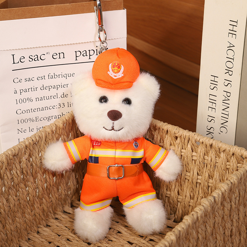 2025 nuevo uniforme de oso fuego cielo azul rescate colgante Teddy bear muñeca juguete de peluche publicidad llavero