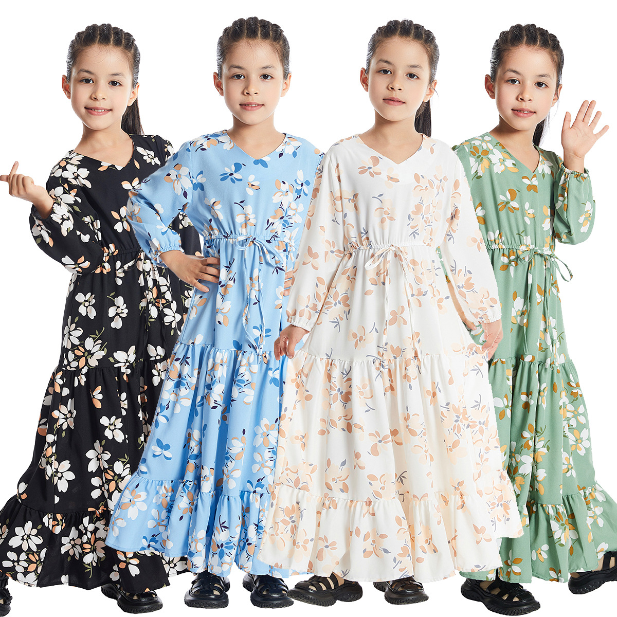Fábrica en stock niñas del sudeste asiático vestido floral TH621, Amazon AliExpress EBAY de piel Camarón la venta caliente
