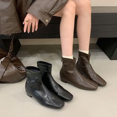 内增高复古棕色马丁靴女鞋2025新款方头瘦瘦法式小短靴春秋单靴子