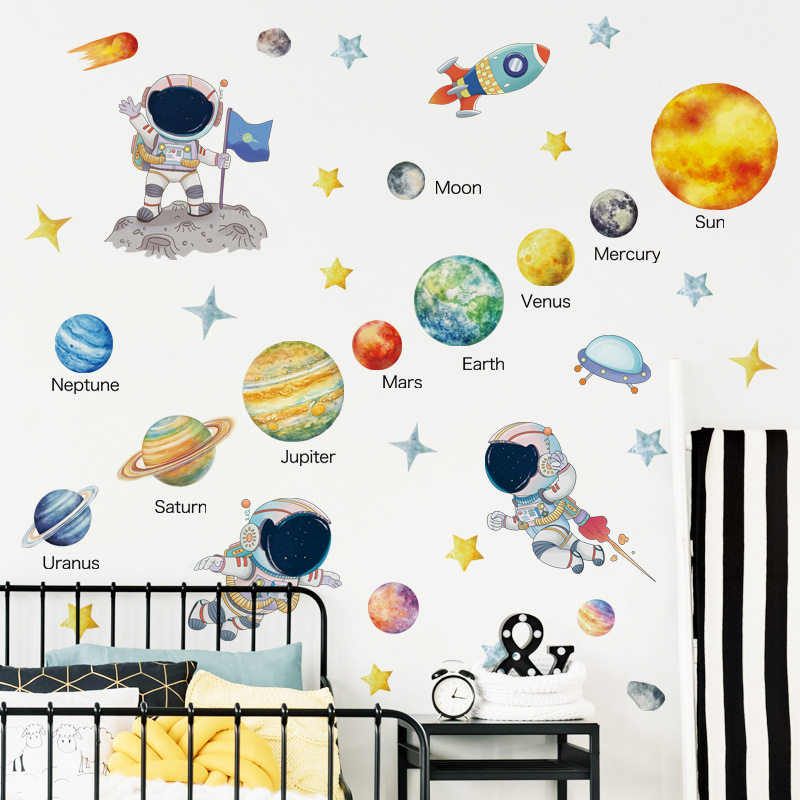 Cosmic Star Decorative Stickers Nine Planets Background Wall Removable Decorative Wall Stickers Astronaut Stickers 69077