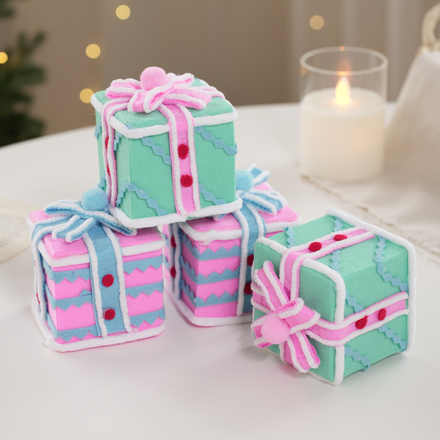 Cajas de regalo de color transfronterizas decoración navideña decoración de tela espuma decoración de escritorio props de atmósfera de vacaciones