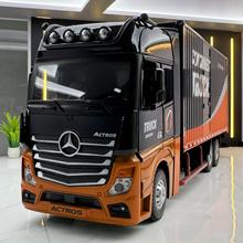 恒腾合金车模1:24大奔集装箱货柜运输车声光玩具拖车音乐模型摆件