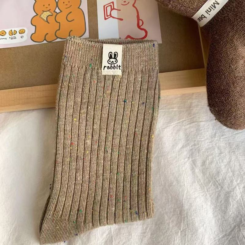 暖秋棕色系袜子女韩版中筒点子纱云朵兔兔学院风ins可爱百搭卡通|undefined