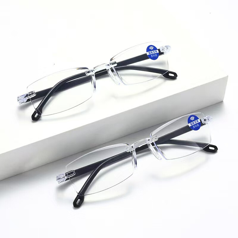 Intelligent reading glasses automatic zoom running Jianghu stall men's and women's classic frameless cut border blue reading glasses