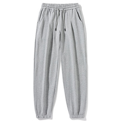 超薄夏の薄い綿のカジュアルな長いズボンの薄い灰色のゆったりしたストレートの衛のズボンは腰の男性のスポーツのズボンを緩めます。