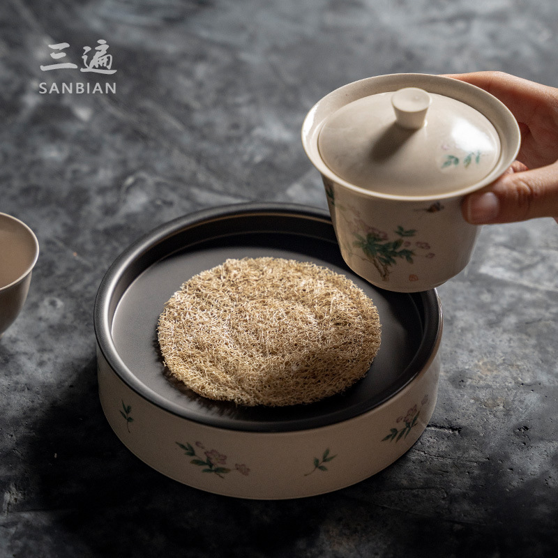 Estilo japonés de absorción de agua Loofah olla estera montaña de arcilla púrpura olla de Kung Fu ceremonia del té juego de té accesorios de ratán olla estera de Té