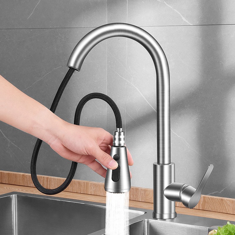 Stainless steel pull-out faucet for balcony cabinet, pull-out faucet for kitchen sink, lift type, black mixed water for kitchen water full figure