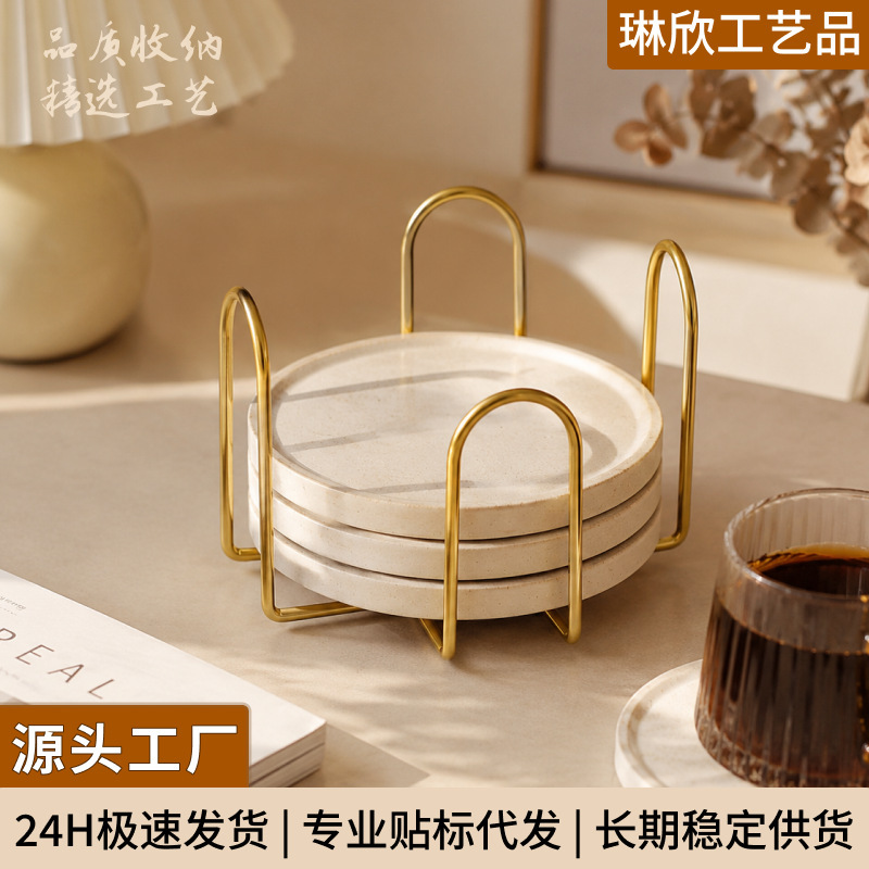 Bright Gold High-Quality Coaster Display Stand Minimalist Tea Coaster Desktop Organizer Practical Decoration for Cafe and Restaurant