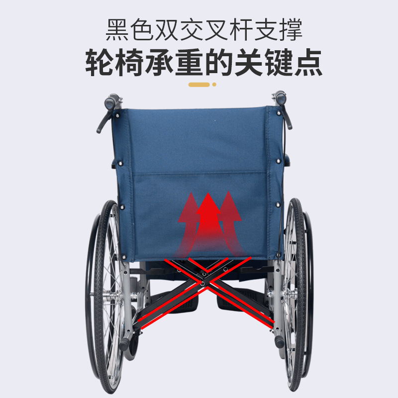 silla de ruedas de acero de alto carbono plegable ligera multifuncional empujada de mano con freno de estacionamiento con pedal