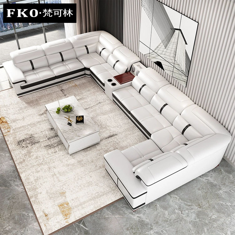 Modern U-shaped Leather Sofa Large Apartment Living Room Corner Combination Sofa KTV Home Theater Villa High-end Sofa