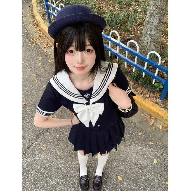 【Hourly Summer】Japanese-Style Jk Sailor Uniform Long and Short Sleeve Shirt Academy Style Uniform Set Short Sleeve Jk Skirt New Model 【Hourly Summer】Japanese-Style Jk Sailor Uniform Long and Short Sleeve Shirt Academy Style Uniform Set Short Sleeve Jk Skirt New Model