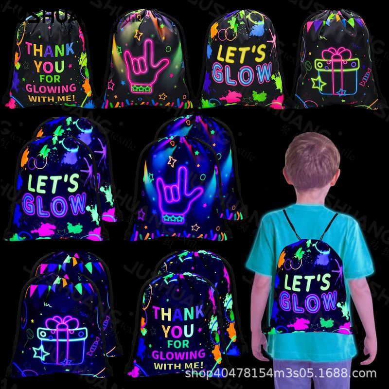 霓虹灯八双肩抽绳背包袋子便携收纳袋涤纶手提抽绳袋束口袋