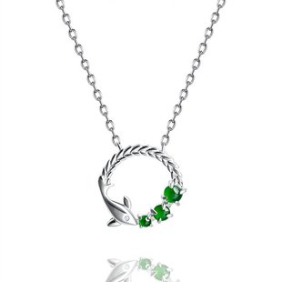 High-End Natural A-Grade Jadeite Bright Green Dolphin Set Chain Pendant S925 Silver Inlaid Ice Jade Simple Women's Wholesale