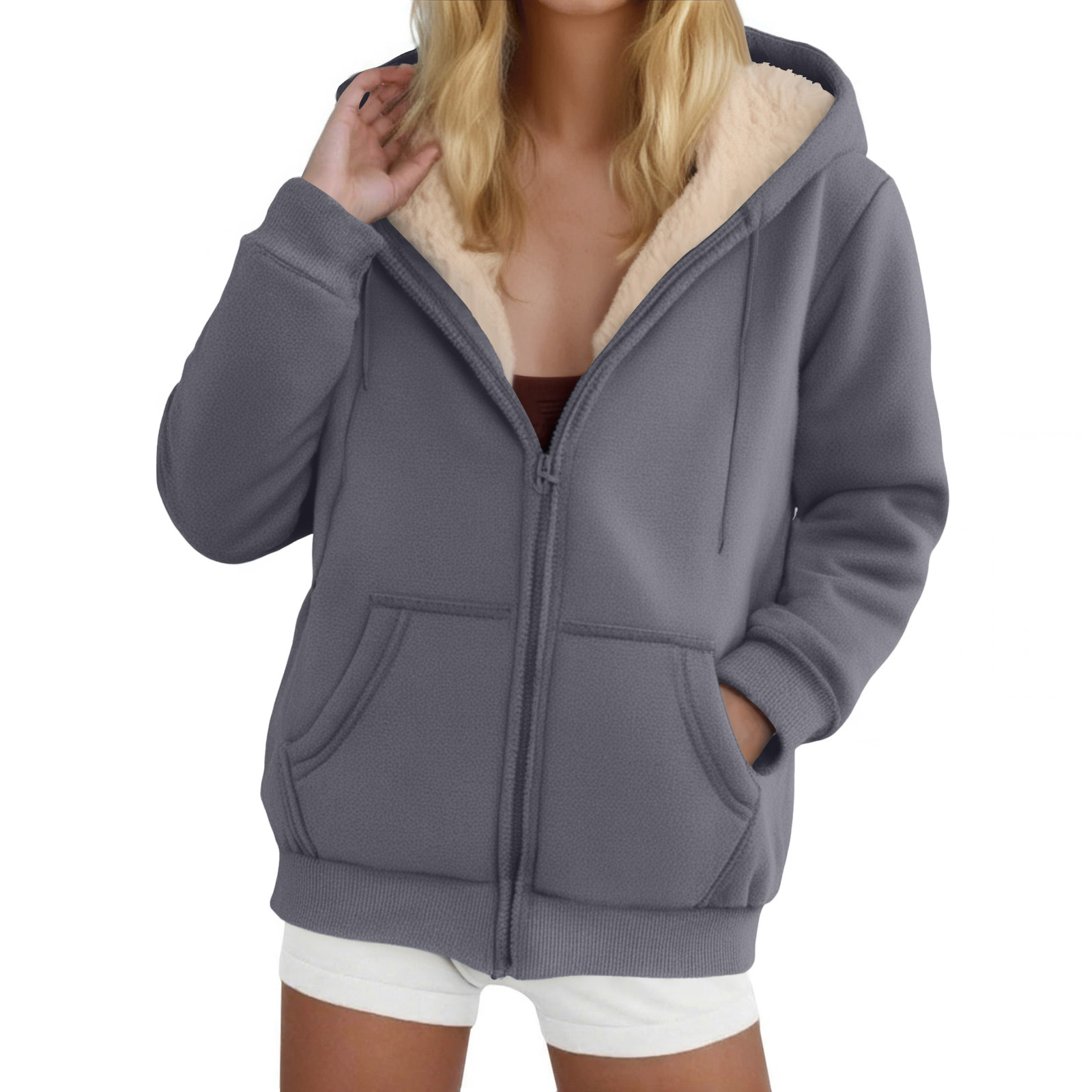 Chaqueta de piel de cordero para hombre y mujer, sudadera gruesa de terciopelo, cárdigan con capucha y parte superior colorida._voghion.com