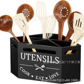 跨境厨房餐具收纳盒壁挂式筷子勺子刀叉盒实木烹饪器具整理盒家用