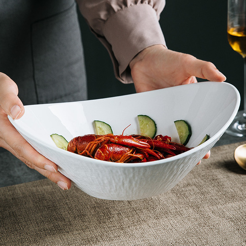 Korean ship bowl Yuanbao bowl unconventional slanted mouth hot pot salad bowl commercial ceramic restaurant hotel cooking tableware