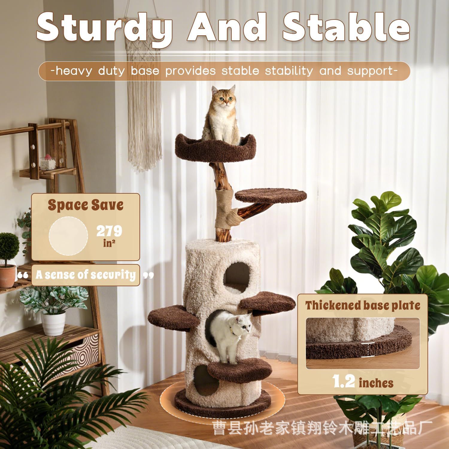 新款猫树爬架一体式多层宠物猫咪攀爬树洞猫爬架实木树屋猫咪观景