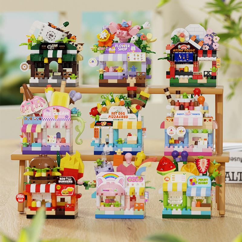 Cross-Border New Micro-Particle City Street Scene Building Blocks Shop Decorations Boys and Girls Gifts Assembly Building Block Toys