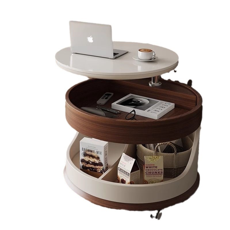 Casa pequeña moderna sala de estar de madera maciza mesa de té doméstica móvil simple sofá multifuncional carro pequeño elevación almacenamiento