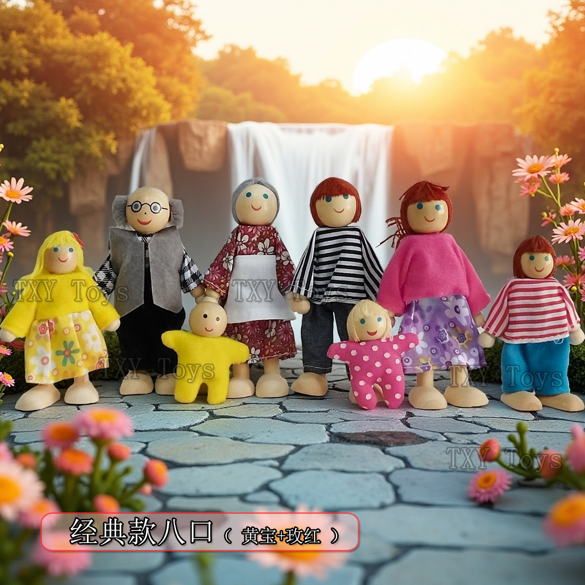 Cross-Border Classic Wooden Puppet Dolls 6.7.8 Inch Wooden Pretend Play Toys Parent-Child Movable Joints Toys