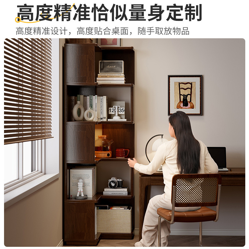 手作りディスプレイキャビネット無垢材コーナー本棚収納ラック床置きルーム多層収納収納キャビネット壁一体型|undefined