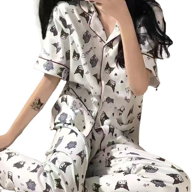 Otoño ins pantalones de manga corta de dos piezas para mujeres lindas colomi verano pijamas estudiantes otoño invierno cardigans ropa para el hogar