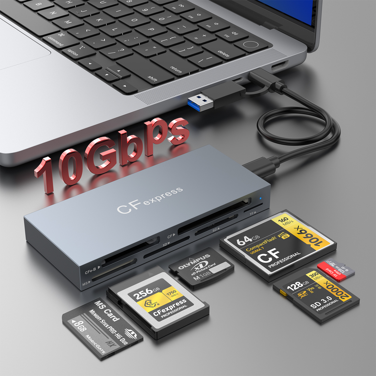 多功能8 in 2读卡器USB3.1多卡同读SD/TF/CF/XD/CFexpress读卡器