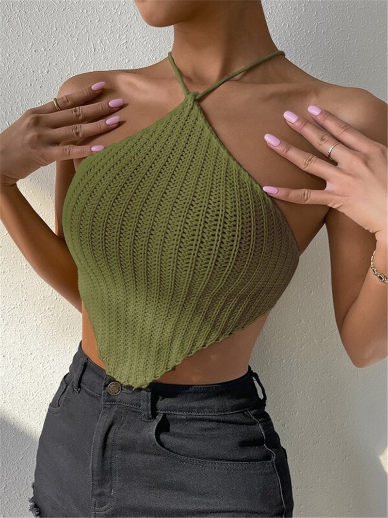 105g Weight Polyester Fabric Type Short Top Length Crop Top Tops Type Holiday, Bar Occasion Halter Neck Neckline Slim Fit Type Solid Color Pattern Summer Season Women's Gender Sexy, Streetwear Style Wholesale Women's Sexy Streetwear Solid Color Tank Tops 13