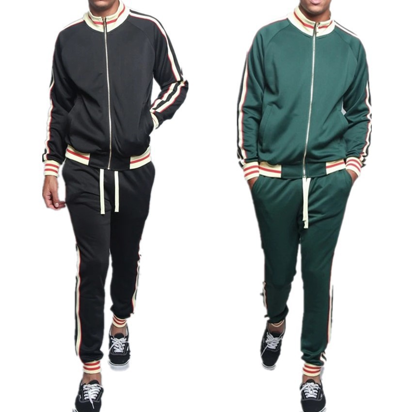 Autumn and Winter New Color Matching Suit Men's Casual Sports Stand Collar Zipper Cardigan Running Sportswear Sweatshirt Suit