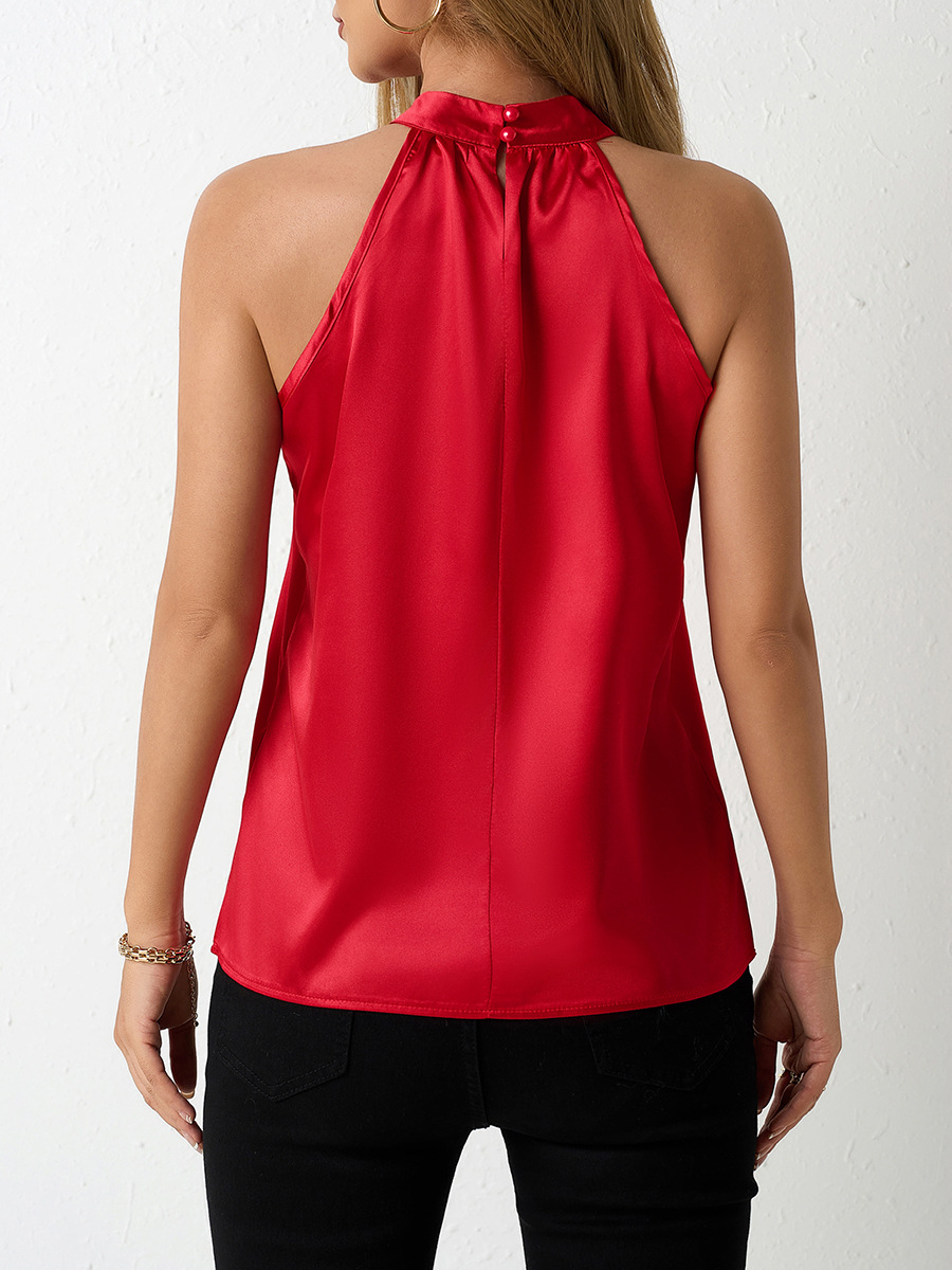 Real shot Amazon Europa y Estados Unidos ropa de mujer transfronteriza comercio exterior verano nuevo estilo chaleco de satén mujer sin tirantes halter satinado top image 6