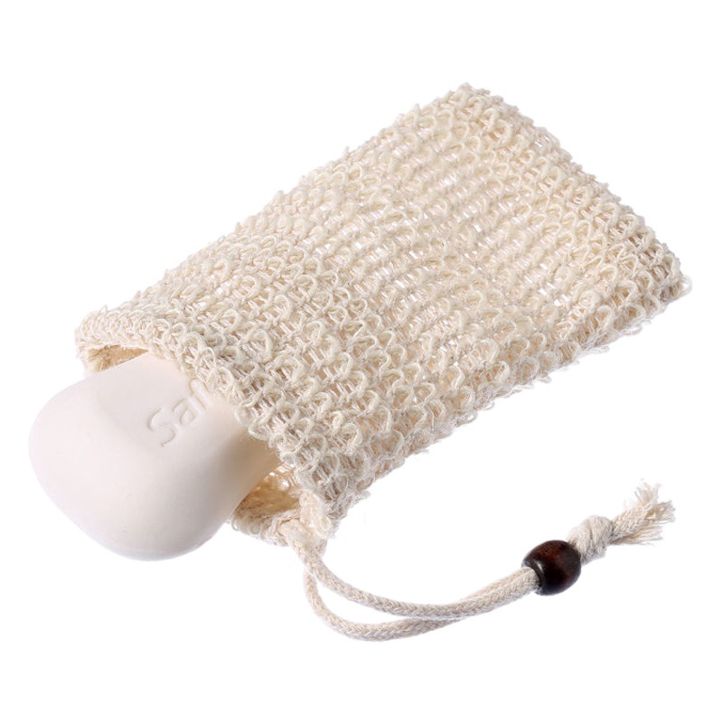 Cotton and Linen Foaming Mesh Sisal Soap Bag Storage Bag Linen Cotton Soap Bag Linen Drawstring Flap Pocket Pants Bathing and Portable