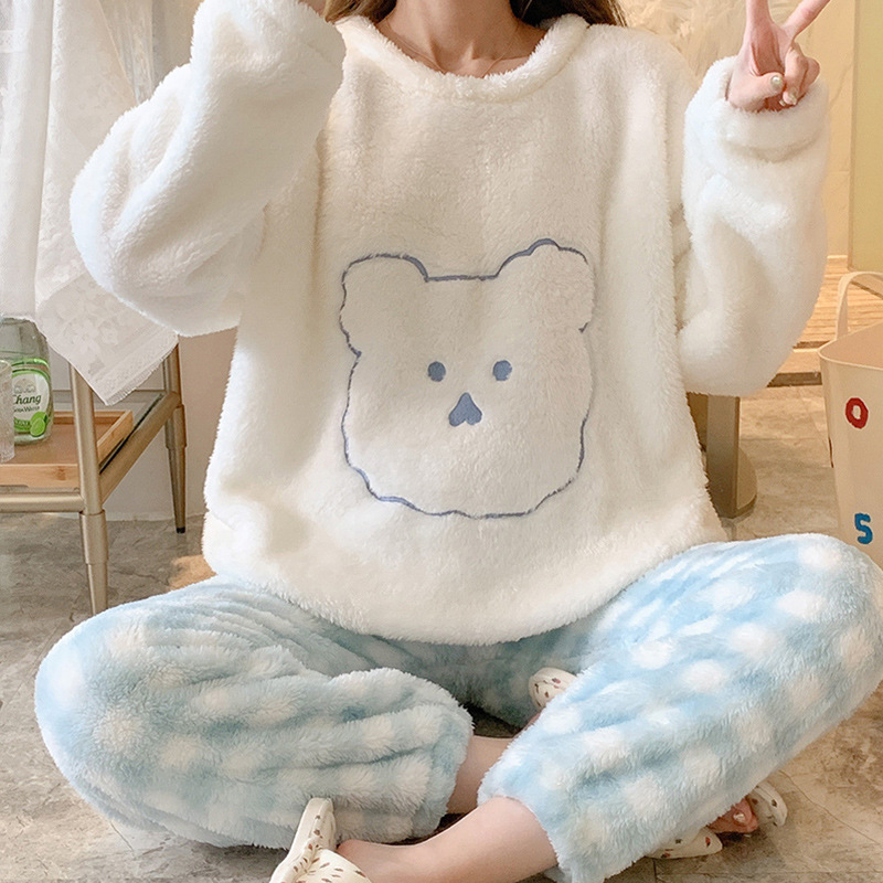Cute coral velvet winter warm pijama with hood