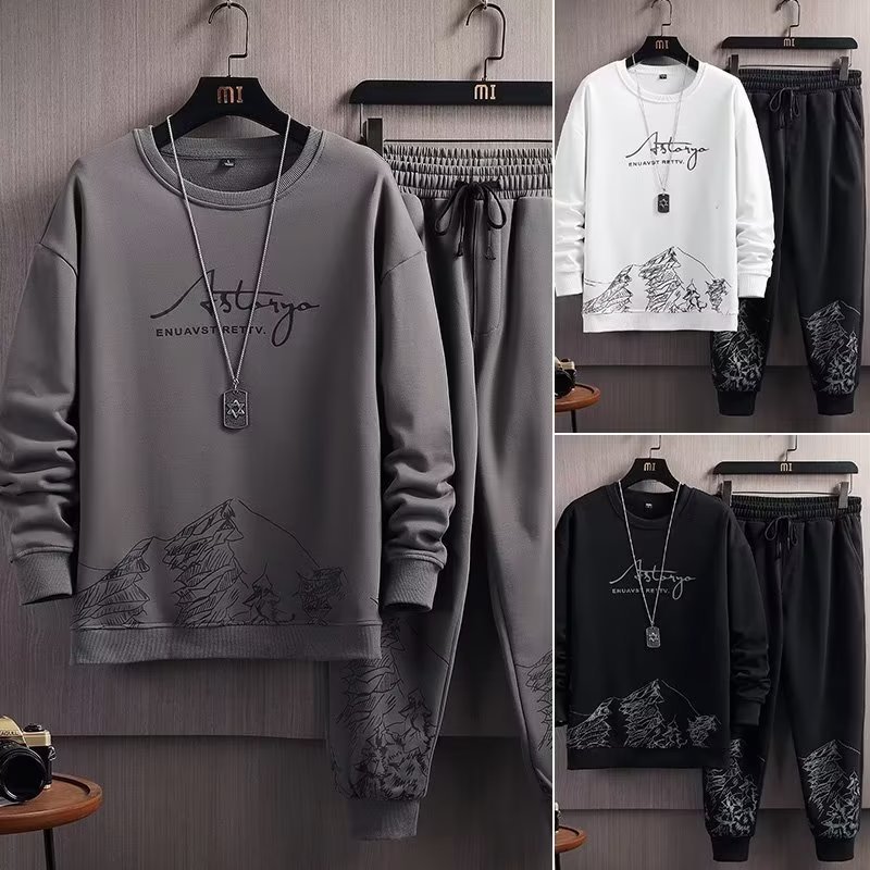 Sports Suit Men's Spring and Autumn Sweatshirt Loose Trendy Handsome Youth Autumn Casual Men's Clothing Set