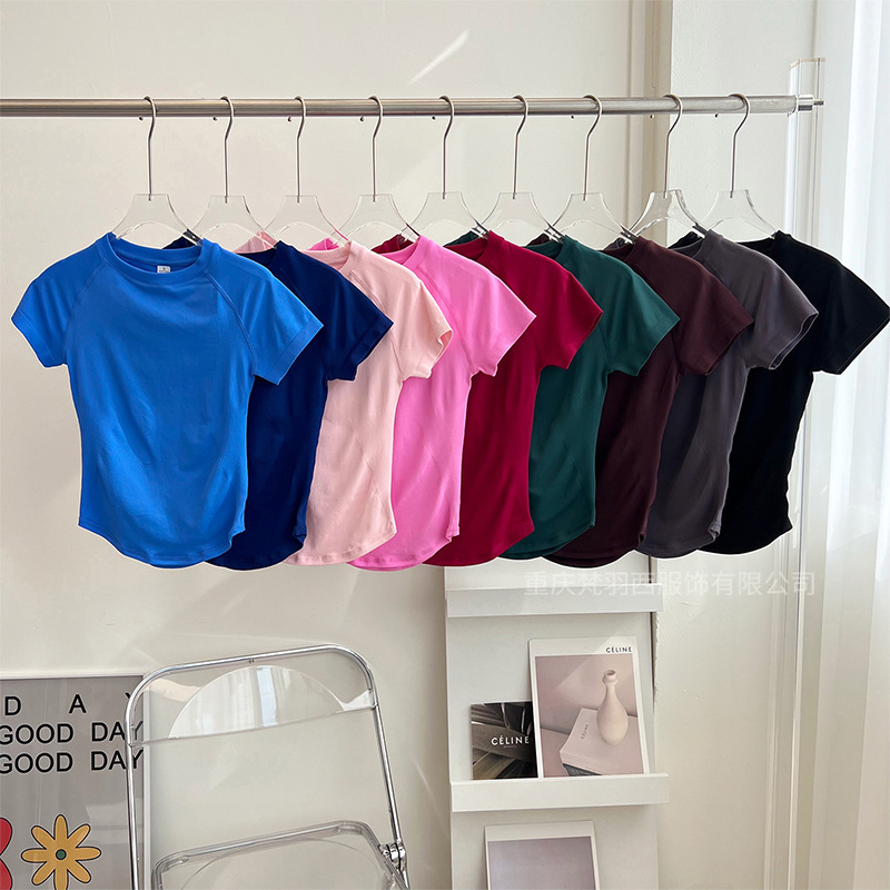 Dfyne Cross-Border Fully Matte Nylon High-Elastic Moisture-Wicking Slim-Fit Seamless Short-Sleeve Sports T-Shirt for Women Dfyne Cross-Border Fully Matte Nylon High-Elastic Moisture-Wicking Slim-Fit Seamless Short-Sleeve Sports T-Shirt for Women