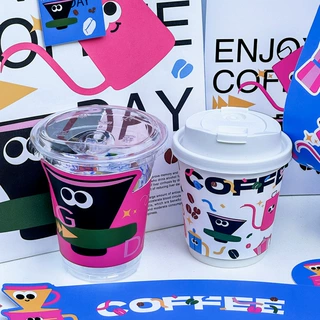 咖啡杯子一次性咖啡杯奶茶纸杯加厚商用外带打包塑杯纸杯定制logo