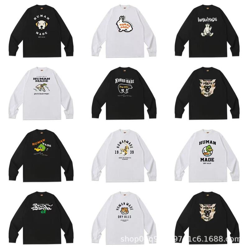 Cross-Border Human Trendy Brand Hm Classic Print Heavy Loose Casual Long-Sleeve T-Shirt Print Unisex Couple Style