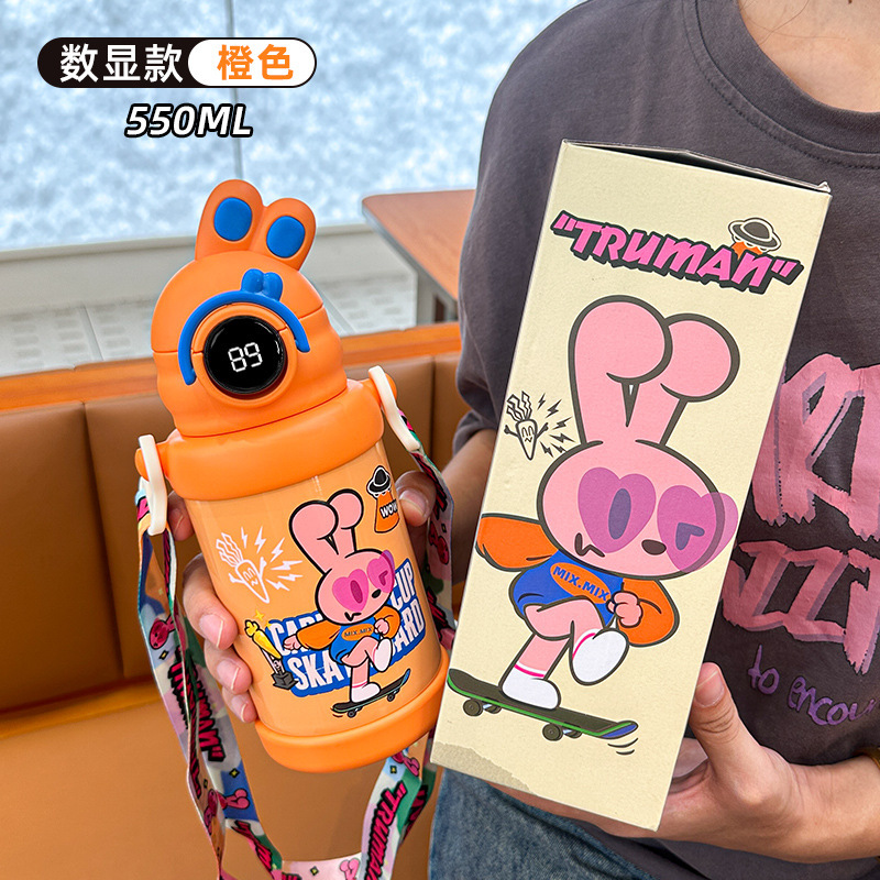 夏季儿童保温杯可爱兔子水杯户外便携儿童壶大容量吸管杯批发显温|undefined