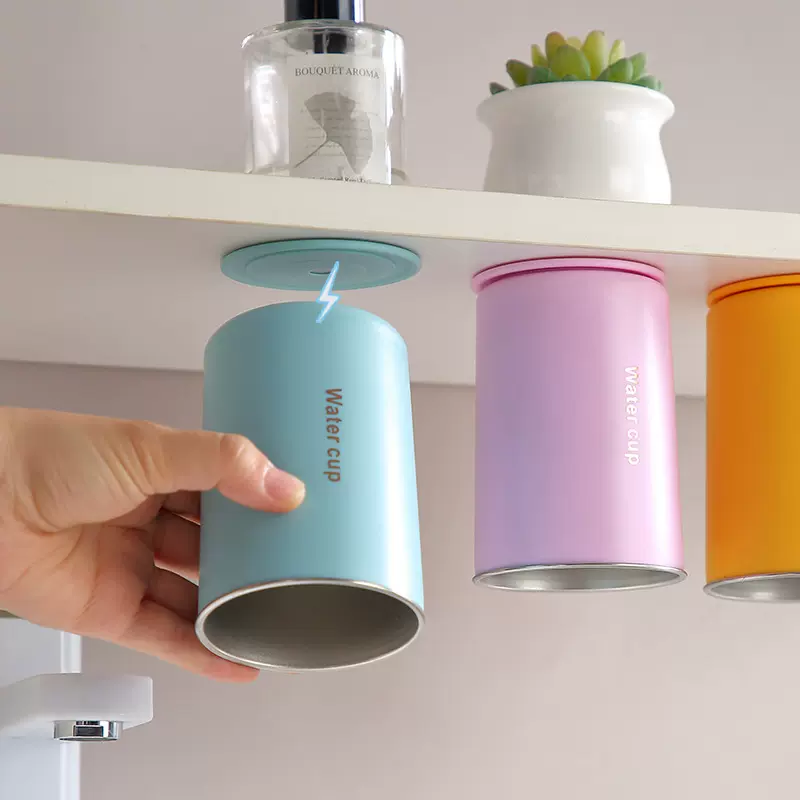 免打孔磁吸式304不锈钢漱口杯牙刷杯简约家庭适用倒挂洗漱杯子